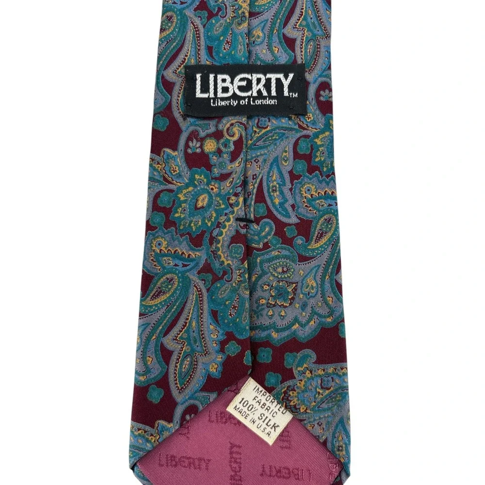 Liberty of London Paisley Silk Tie Burgundy Teal Made in USA 58